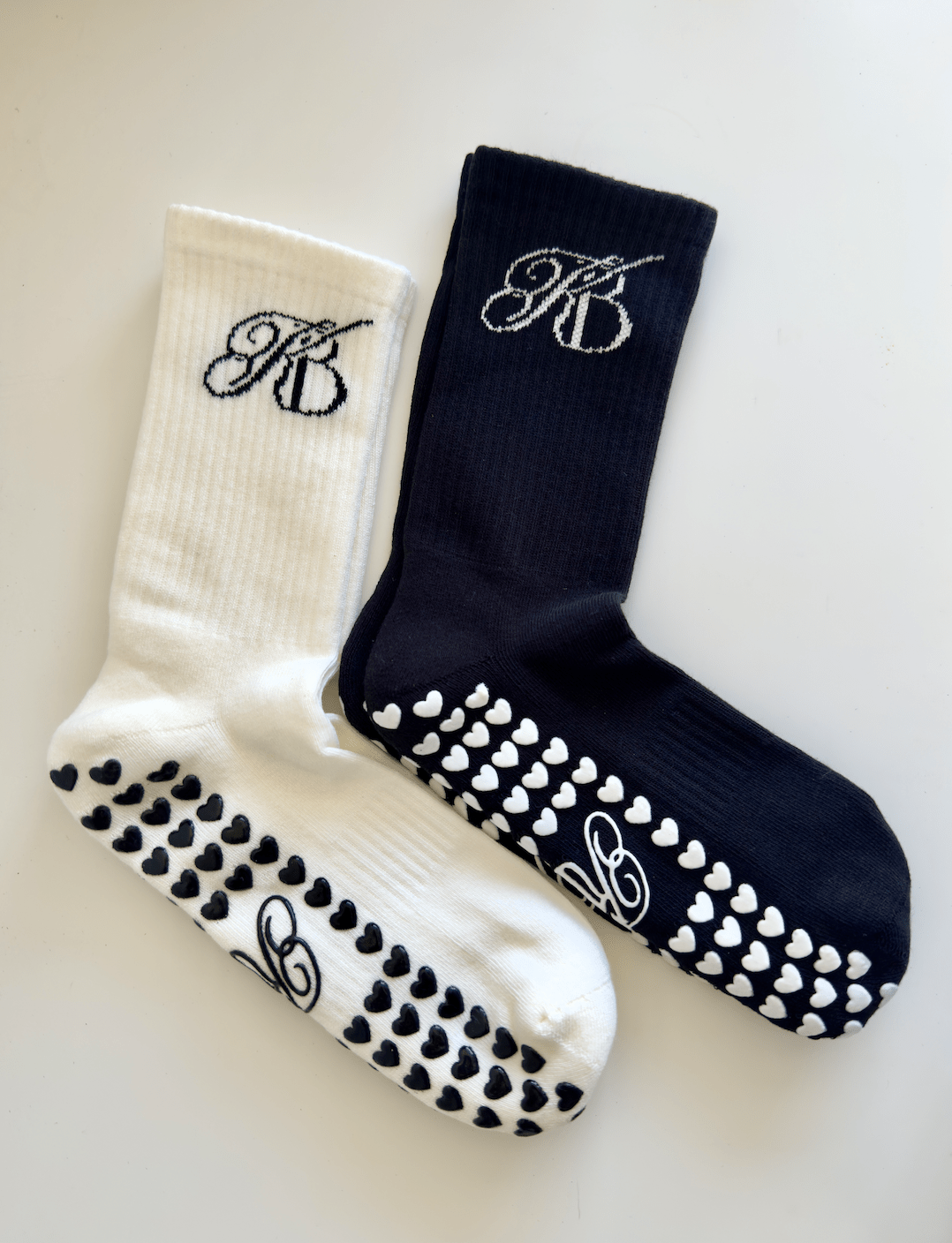 KB Crew Non Slip Grip Socks - My Heart In B&W - Kaluah Boutique