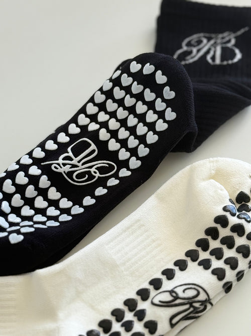 KB Crew Non Slip Grip Socks - My Heart In B&W