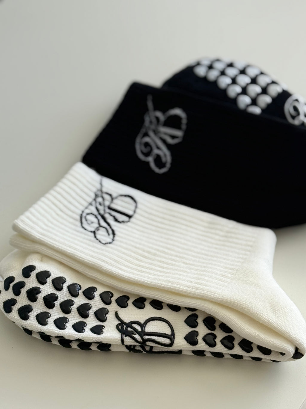 KB Crew Non Slip Grip Socks - My Heart In B&W