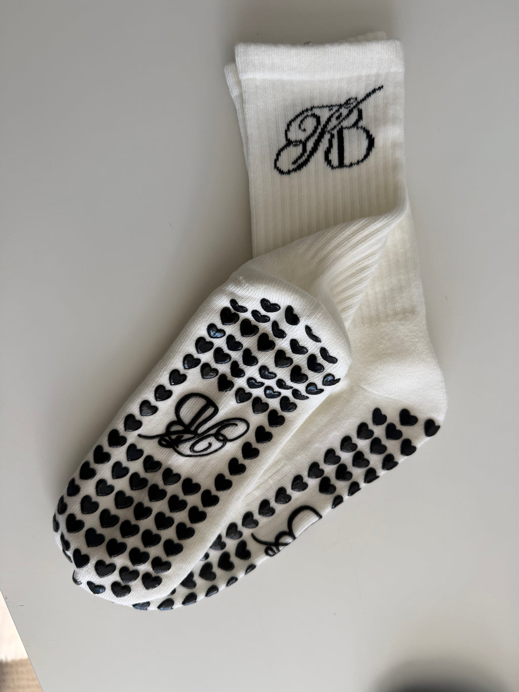 KB Crew Non Slip Grip Socks - My Heart In B&W