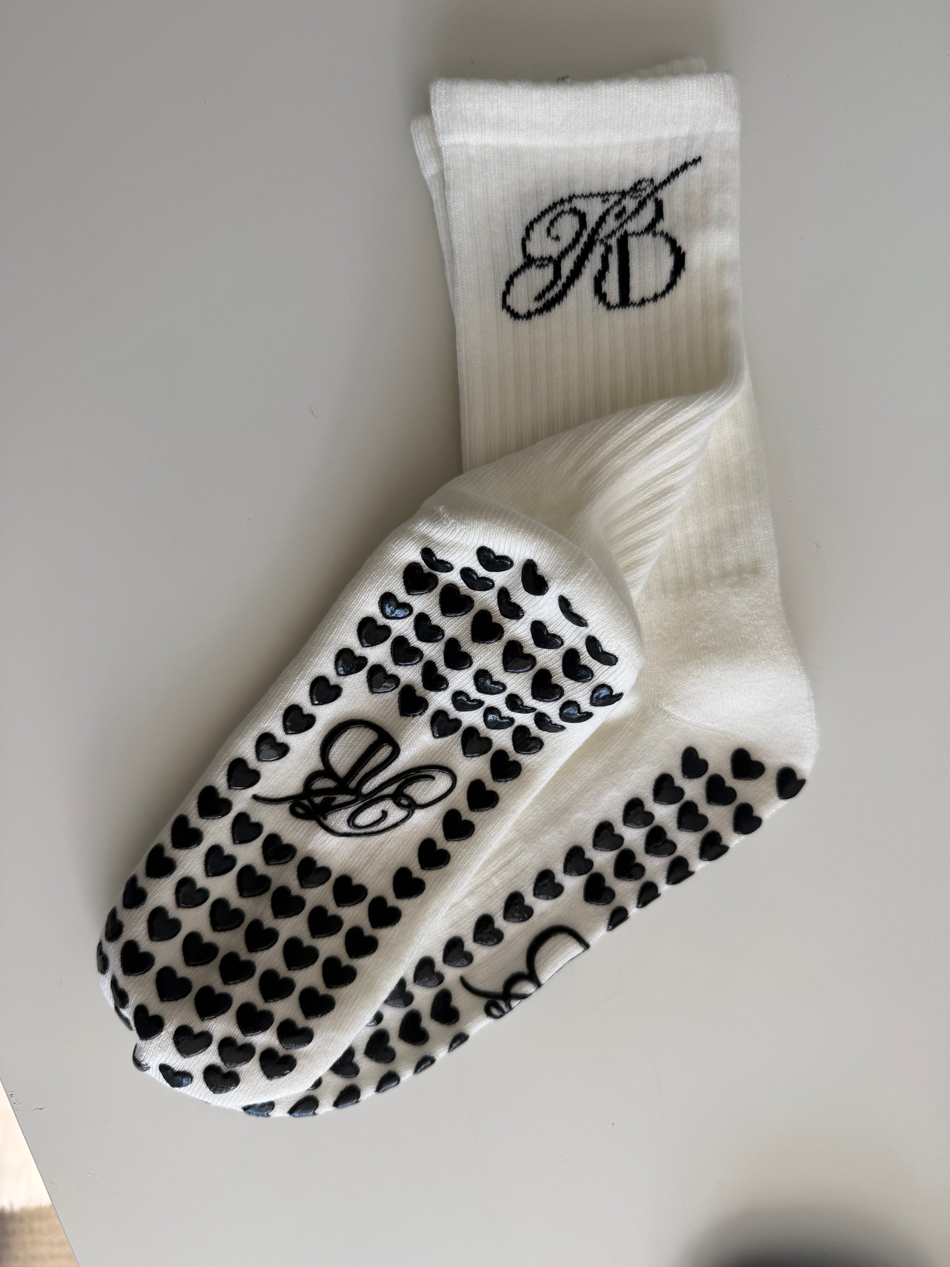 KB Crew Non Slip Grip Socks - My Heart In B&W